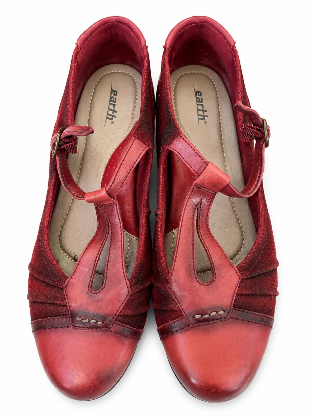 Earth Red T-Strap Mary Jane Flats - Picture 1 of 6